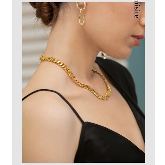 New 18K Gold Plated Chunky Link Chain Necklace 9b - Picture 3 of 6